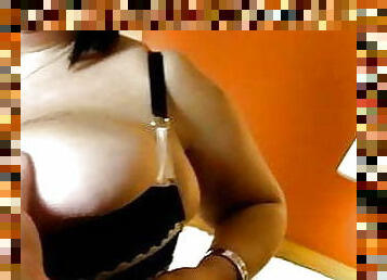 Young woman with massive hanging tits