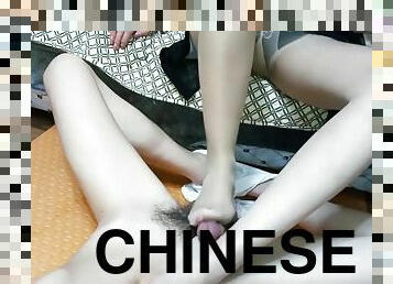 Chinese femdom pantyhose footjob to cum siren trample