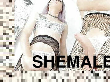 Shemale Duo Get Naked And Masturbate
