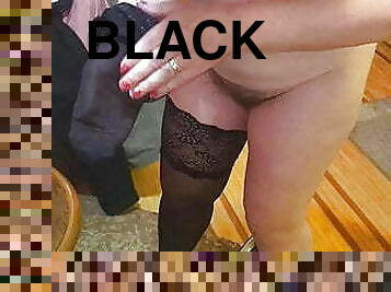 Black socks, hairy pussy, big nipples