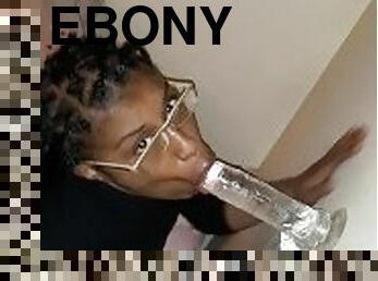 Ebony whore sloppy blowjob mounted dildo