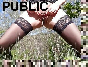 Risky Public Nudity, Butt Plug Public, Pissing and Squirting Outdoor in the Park, Big Sexy Ass