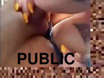 Big titty slut sucks dick in public