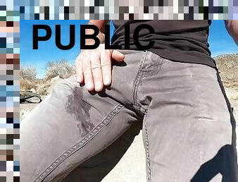 Public cum rubbing my cock inside grey jeans