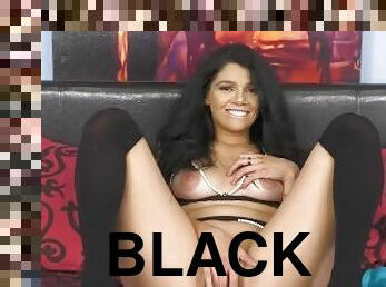 Big Tit Latina Harley Haze Strips Her Black Lingerie and Stockings Before Masturbation