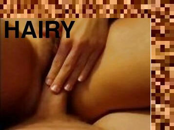 Close up hairy pussy fuck and watching cum leak out at the end