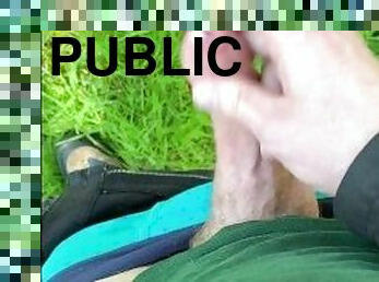 Public Jerking off and cumming in the forest.