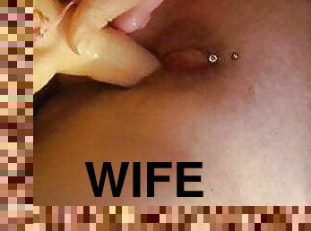 My wife Fucks her Big Dildo pierced Pussy 