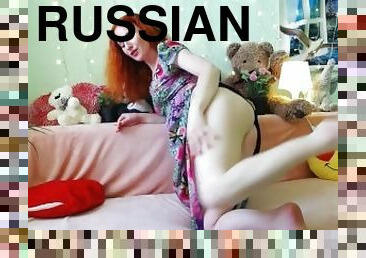 Russian Beautiful redhead woman tease in doggystyle after undress summer dress
