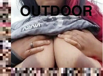 Bbw outdoor titty drop