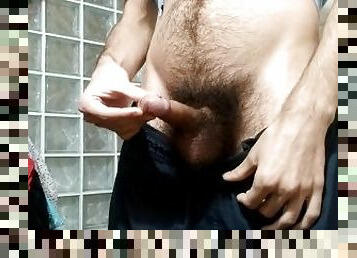 huge piss, male pissing in the bathroom / hairy cock Big bush
