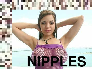 Yurizan beltran demonstrates her enormous dd tits and thick perky nipples