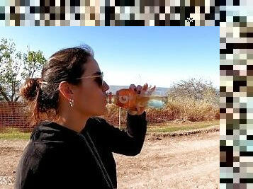 Pee drinking in public park from Argentine ,more 1 liter pee in bottle 4k 60 fr-april bigass-