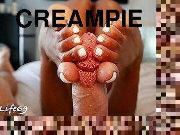 POV Footjob Ends In Dripping Creampie