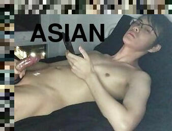 cute asian guy cums with vibrating cockring