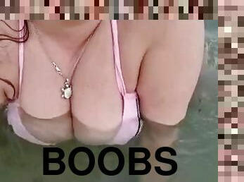 Big boobs on the beach Wet lady