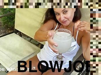 Juicy and best blowjob from stepmom, after massage her holes with my tongue