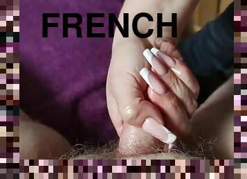 Long French Nails Handjob with Oil Intense Cumblast
