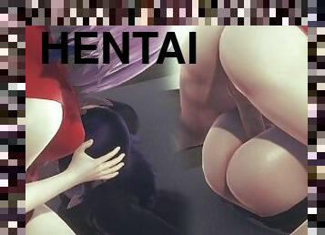 lésbicas, gangue, anime, hentai, 3d, massivo