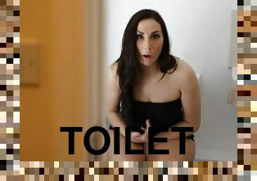 Sexy Brunette on the toilet WANKS your cock then BENDS OVER so you can FUCK her PUSSY!