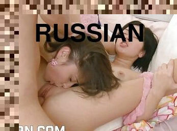 Two hot russian teen fucked hard in their asses
