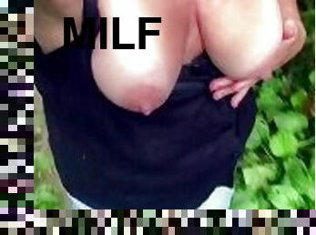 Milf public flashing tits in the forest TRAILER! Bouncing boobs russian amateur selfies