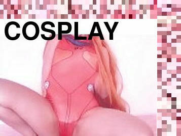 Girl with a perfect body touch herself in an Evangelion Asuka small cosplay