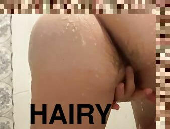 Hairy ftm gets wet in the shower