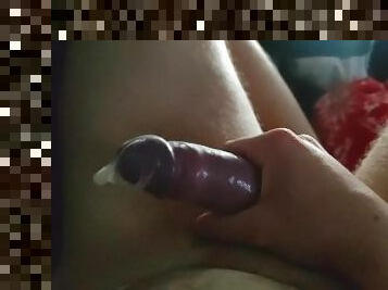 Second Handjob with condom and penis rings.