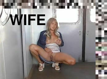 Exhib wife in train