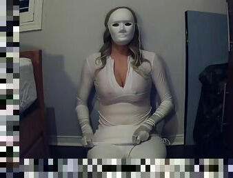 Masked Girl In White Pt1! A Mysterious Masked Girl With Big Tits Feels Herself!