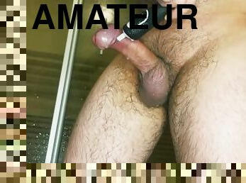 Cute handsome guy playing with toothbrush and cum!