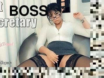 Roleplay Hot secretary sucking your boss cock until you cum in her mouth for several times, POV
