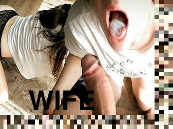 Saw his Fitness Wife and got horny Amateur Blowjob from wife with Cum in Mouth FantasyOfWhiteSlut