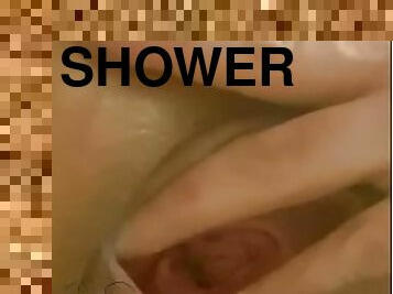 kylpy, clitoris, masturbaatio, pillu-pussy, sormettaminen, tiukka, suihku, ajettu