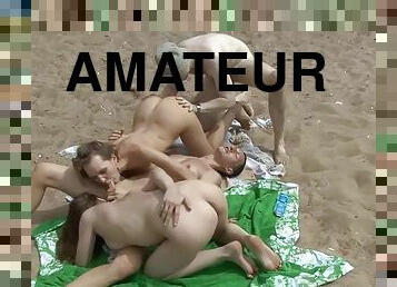 Amateur Foursome, Beach Group Sex