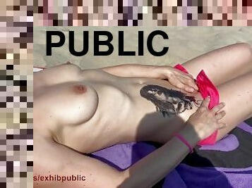 masturbação, nudista, público, amador, câmara, praia, vigia