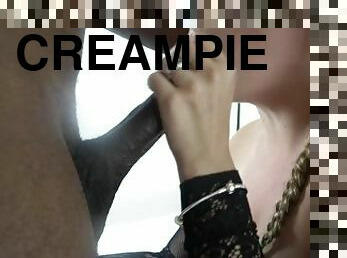 White Slut In Fishnets Gets Creampied