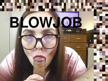 Blowjob And Handjob From Cute Student With Glasses