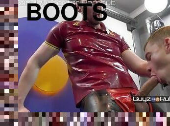 Its About the Boots. Two booted hot rubber guys with big cocks. Arse fingering, handjobs & fucking