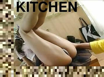 Rich Guy Fucked His Sexy Petite Housekeeper In Her Two Tight Holes In The Kitchen Table
