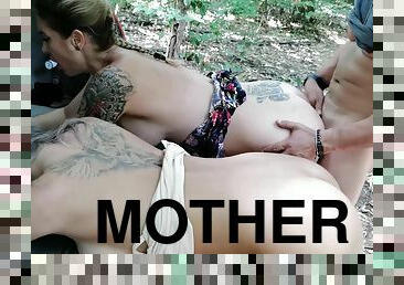 Mother And Step Daughter Sharing A Big Cock In The Forest- Threesome Sex With Emakarter
