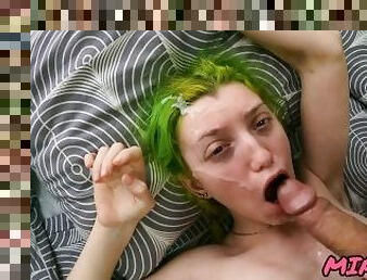 after school anal fuck cutie with green hair and cum on face