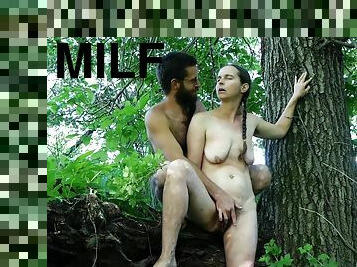 Predicament Play In The Woods: Milf Gets Hairy Pussy Fingered Then Sucks Hairy Mans Cock