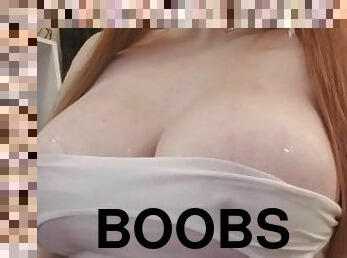 Redhead Spiting on Big Fake Tits Soaking White Shirt PREVIEW