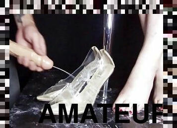 amatør, cumshot, føtter, stripping, cum, fetisj