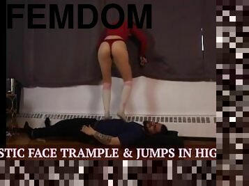 SADISTIC Face Trample & Jumps in High Socks - {HD 1080P} (Preview)