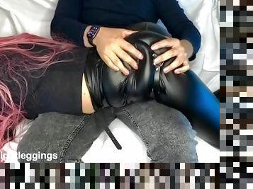 Slapping and rubbing tight ass on Leather leggings