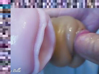 fuck 2 pussies, fleshlight and sohimi sextoy extreme close-up and cumshot