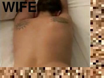 Stretching hotwife from behind
